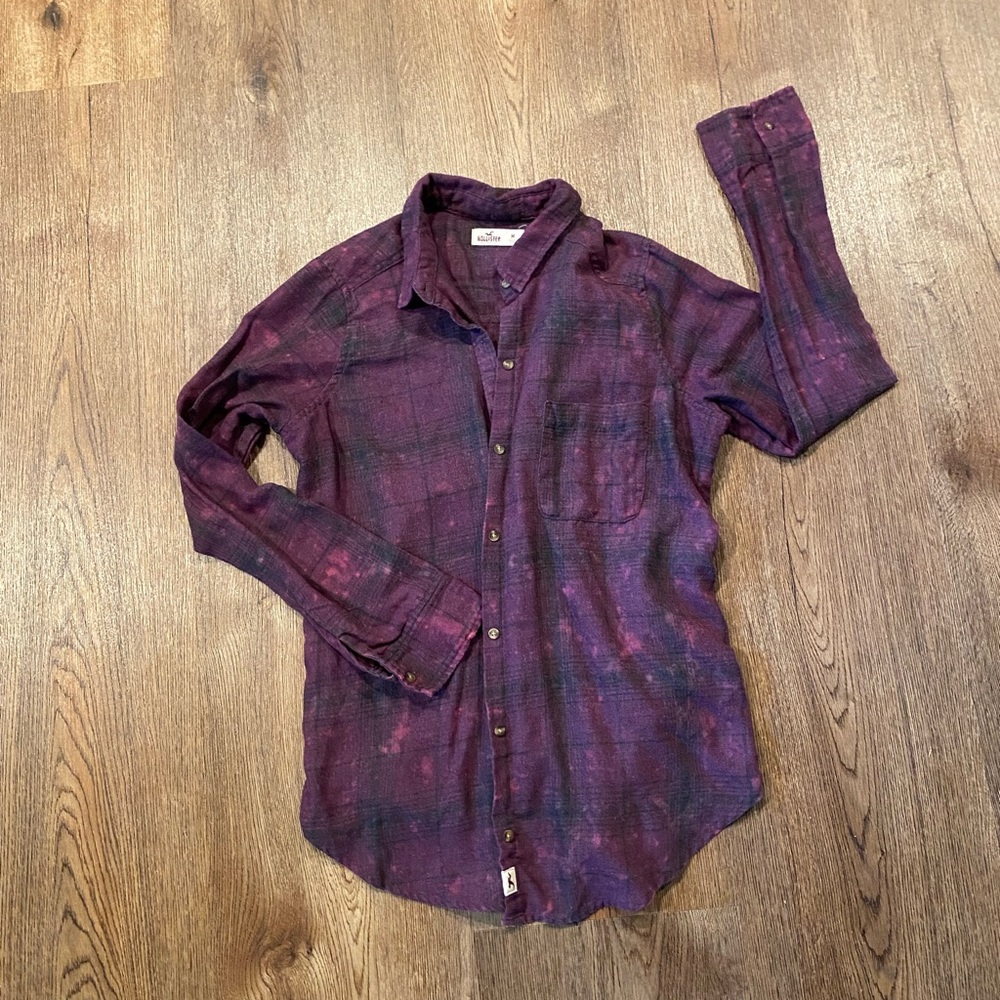 Hollister Medium Plaid distressed top